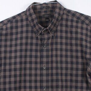 J. Crew Men's Casual Shirt L Taupe Black Gingham Slim Fit Cotton